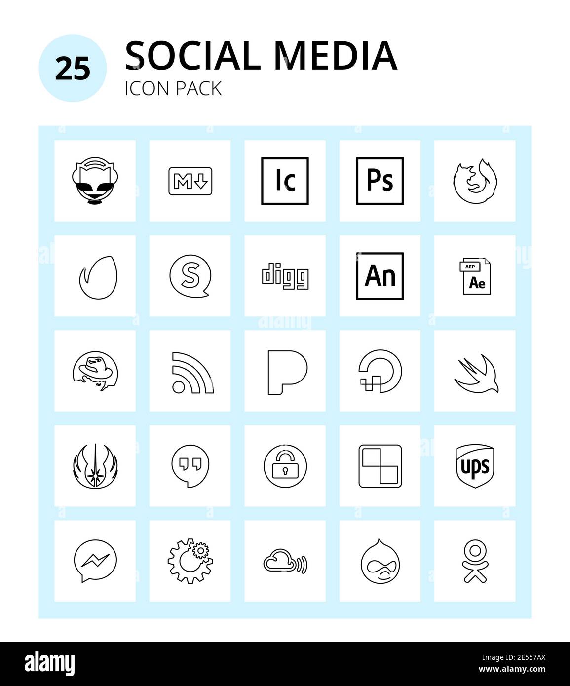25 Social icon pandora, redhat, speakap, after effects, aep Editable Vector Design Elements Stock Vector