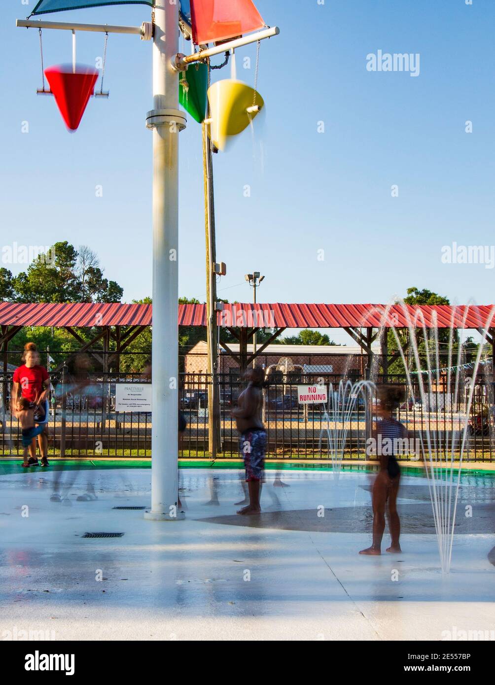 Prattville, Alabama/USAJuly 11, 2020 Portrait of children playing in the water at Pratt Park
