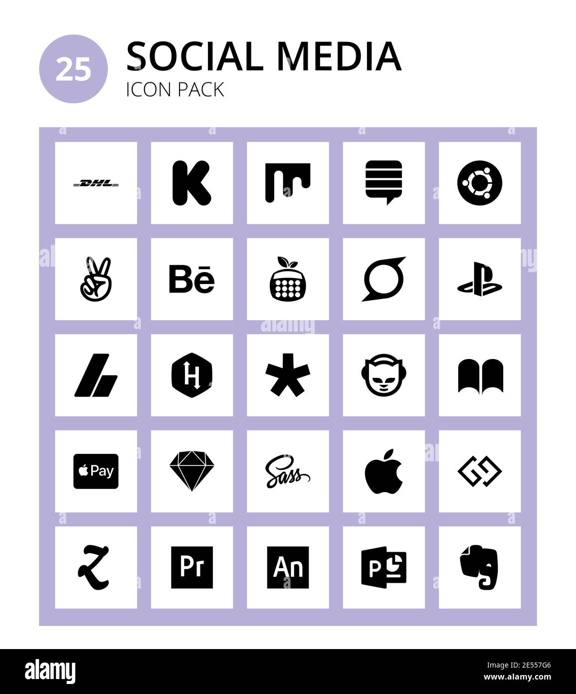 Set of 25 Social Logo pay, ibooks, nutritionix, napster, hackerrank Editable Vector Design Elements Stock Vector