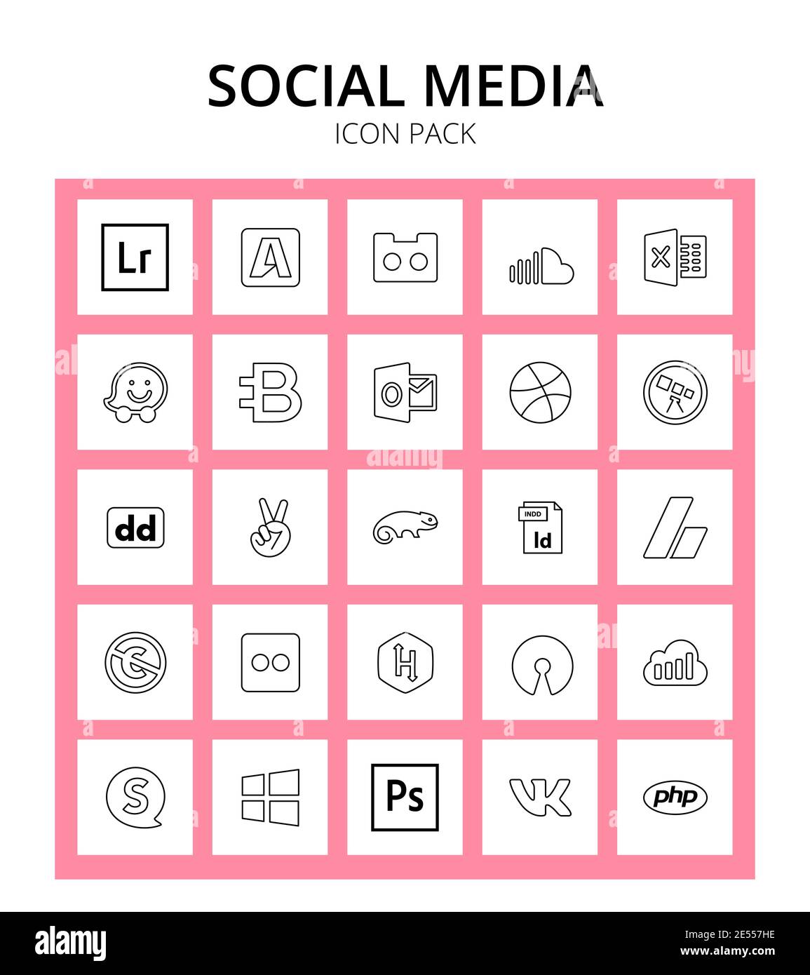 25 Social icon indesign, suse, waze, angellist, wpexplorer Editable Vector Design Elements Stock Vector