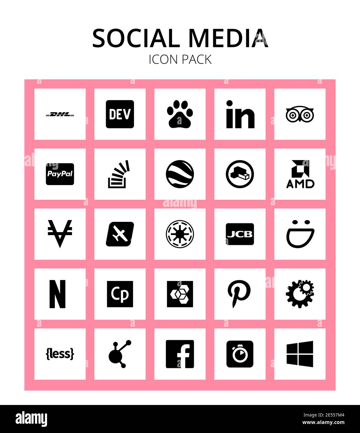 Social Media 25 icons republic, avianex, overflow, viacoin, remix Editable Vector Design Elements Stock Vector