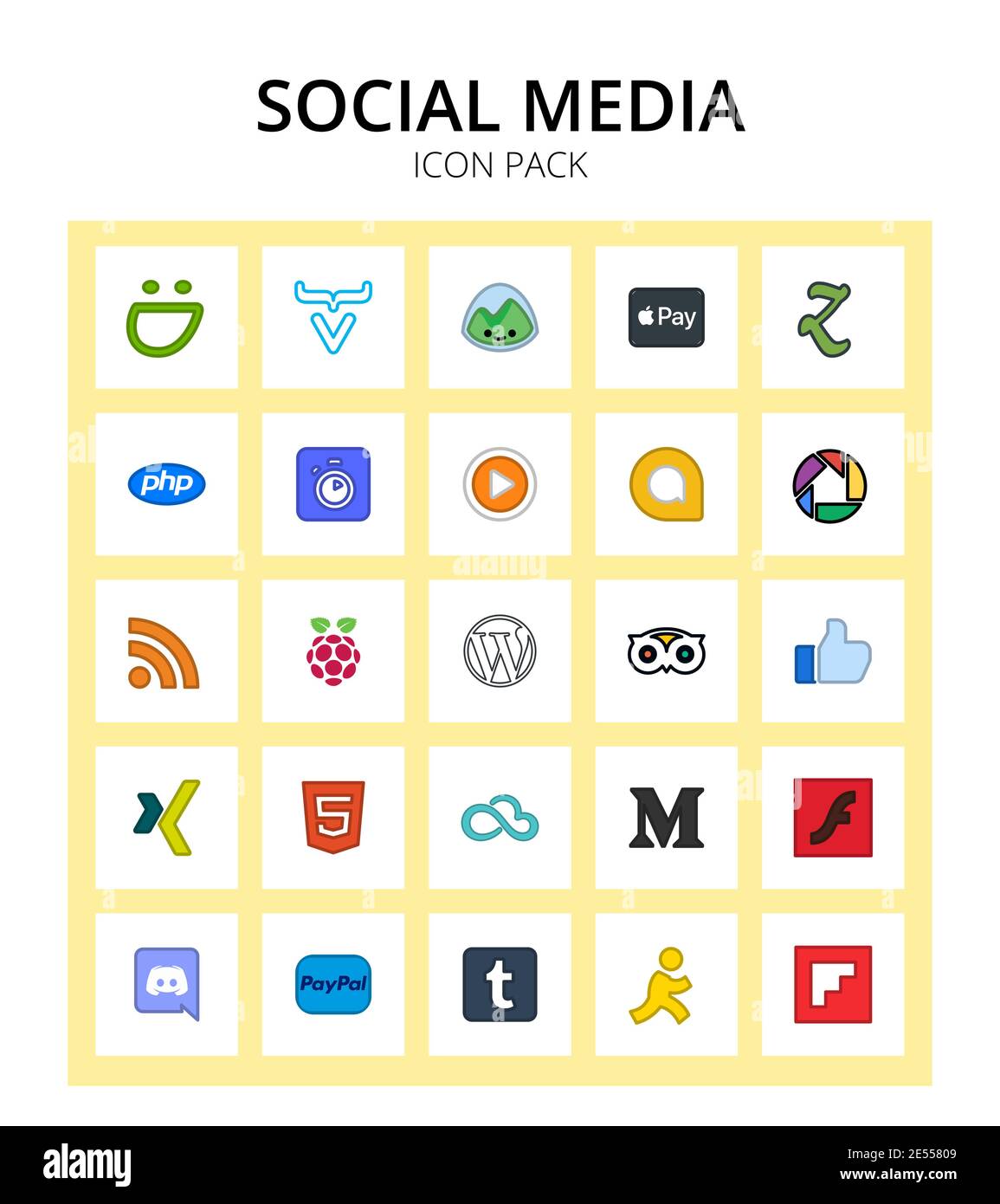Pack of 25 Social Logo like, wordpress, algolia, pi, rss Editable Vector Design Elements Stock Vector