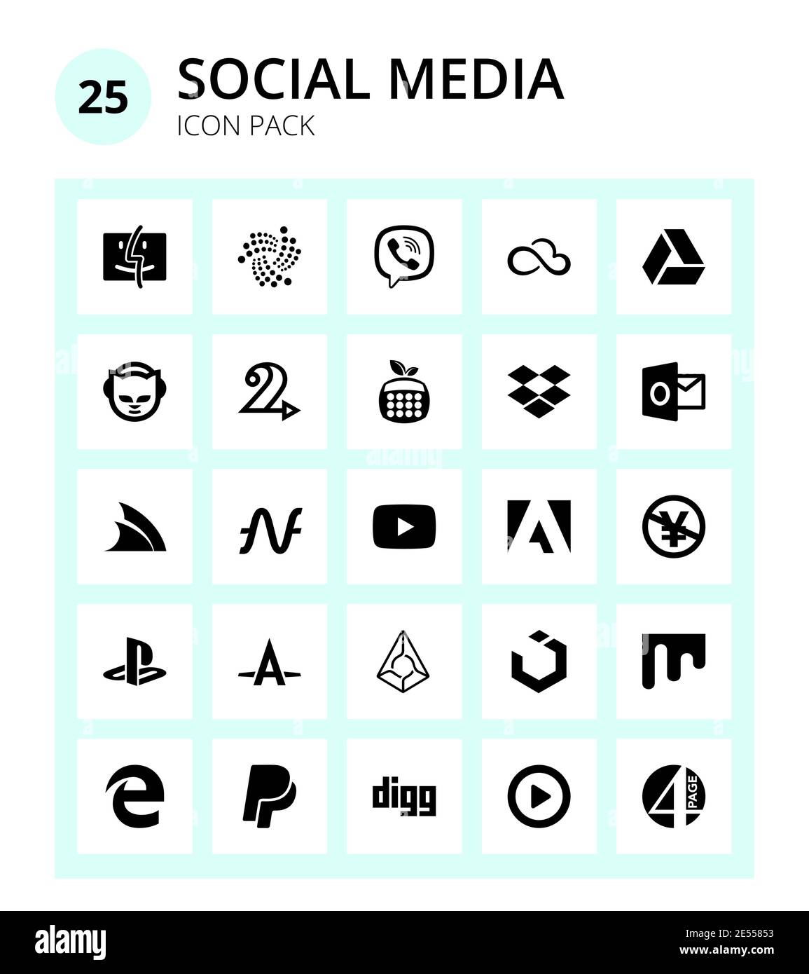 Set of 25 Social Logo nc, creative, nutritionix, adobe, sun contract Editable Vector Design Elements Stock Vector