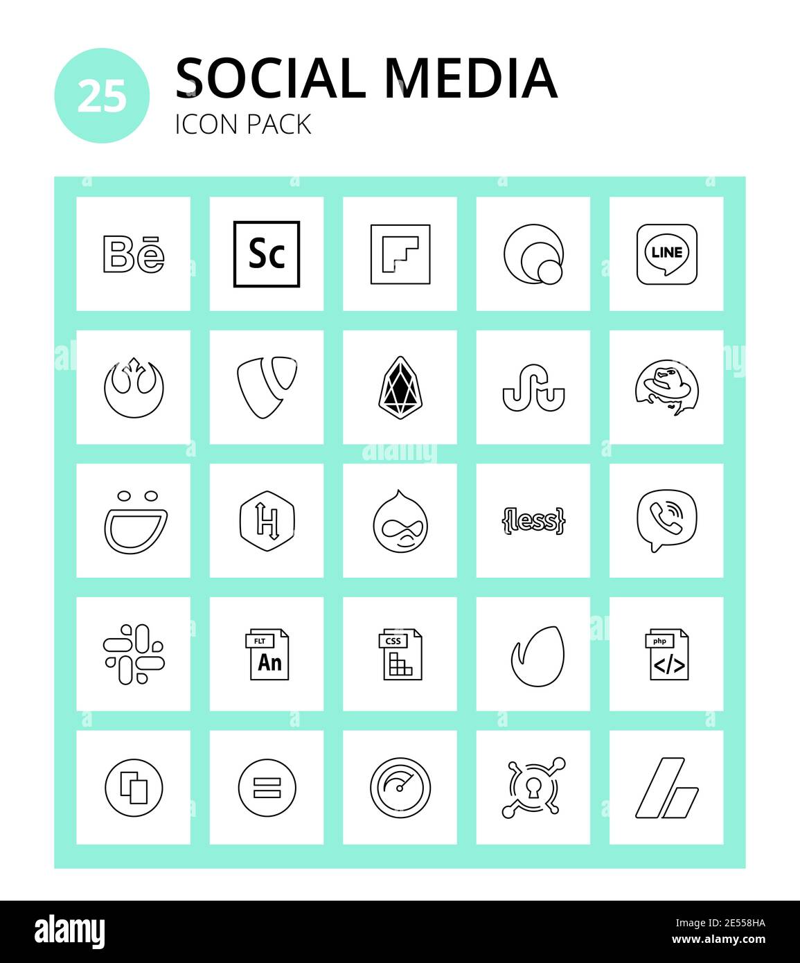 25 Social Signs and Symbols fla, viber, eos, less, hackerrank Editable  Vector Design Elements Stock Vector Image & Art - Alamy