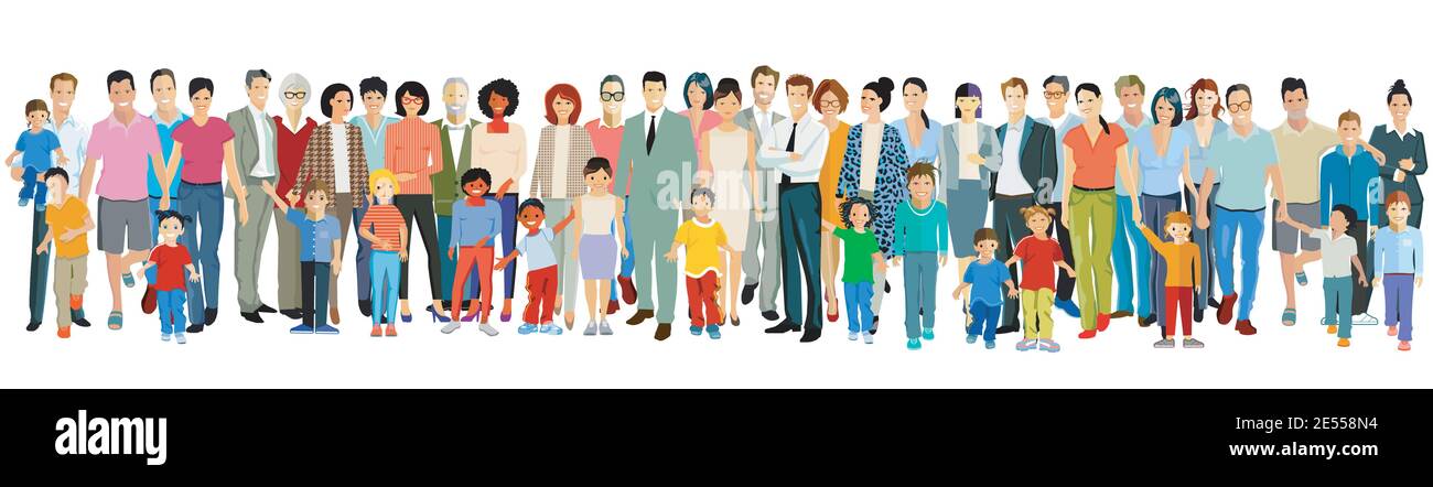 Parents and children with grandparents, families Stock Vector