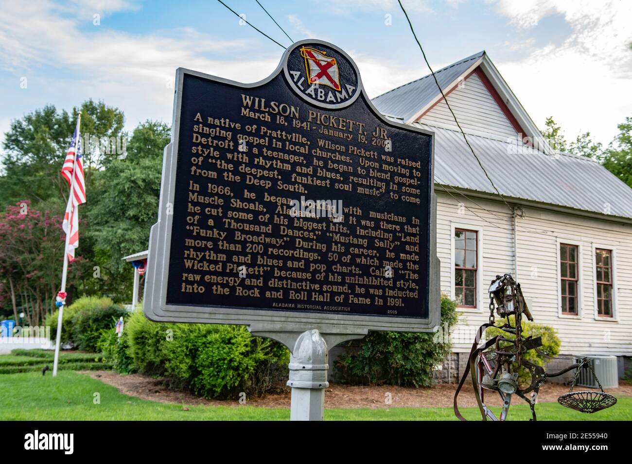 Prattville, Alabama/USAJuly 4, 2020 Historic marker sign for Prattville native, Wilson PIckett