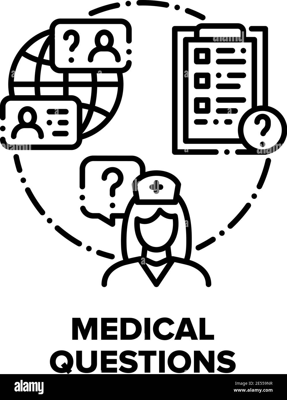 Medical questions and answers vector concept black illustrations stock