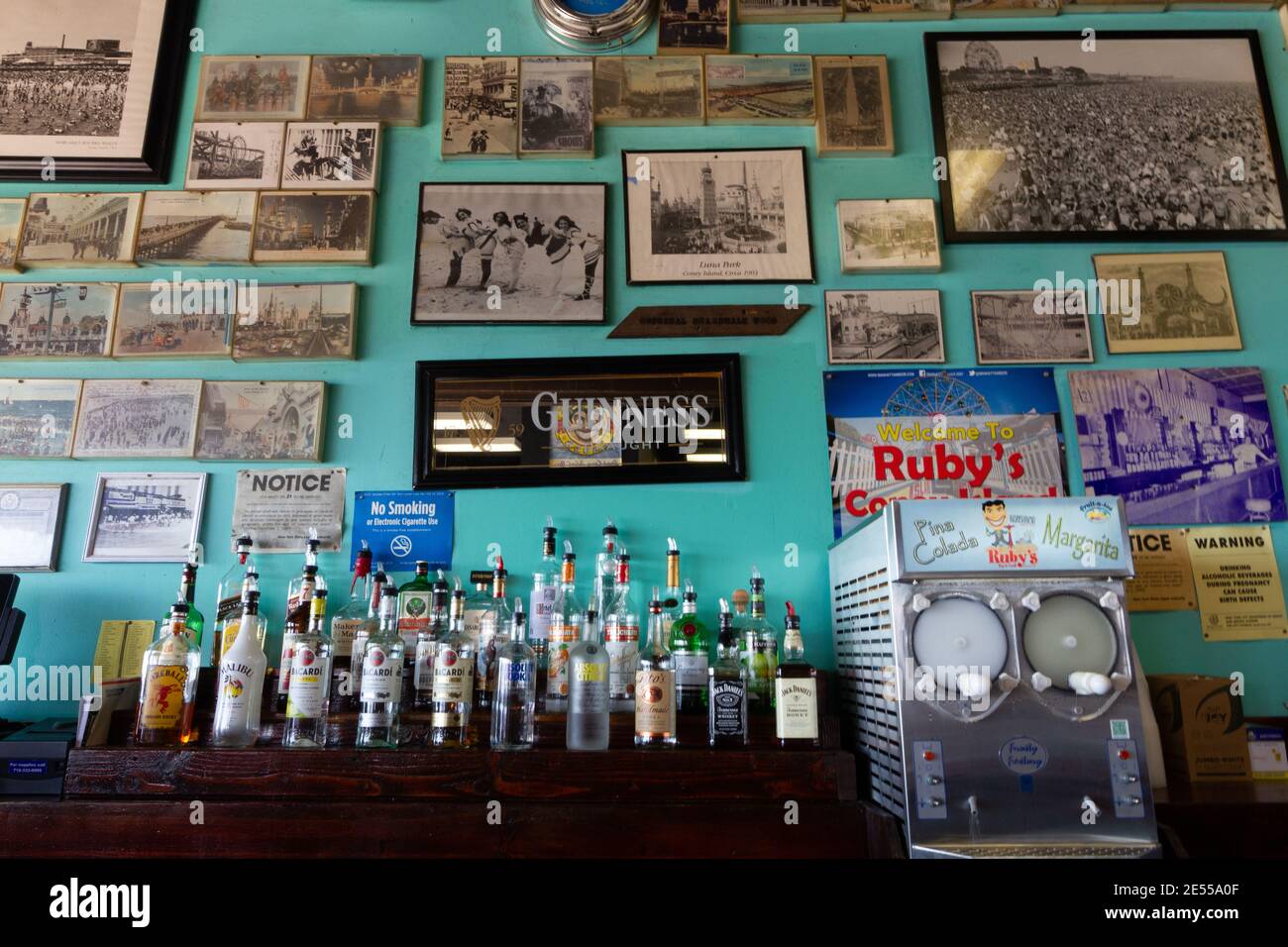 Photos and Bar at Ruby's Bar and Grill at Coney Island in Brooklyn New York Stock Photo