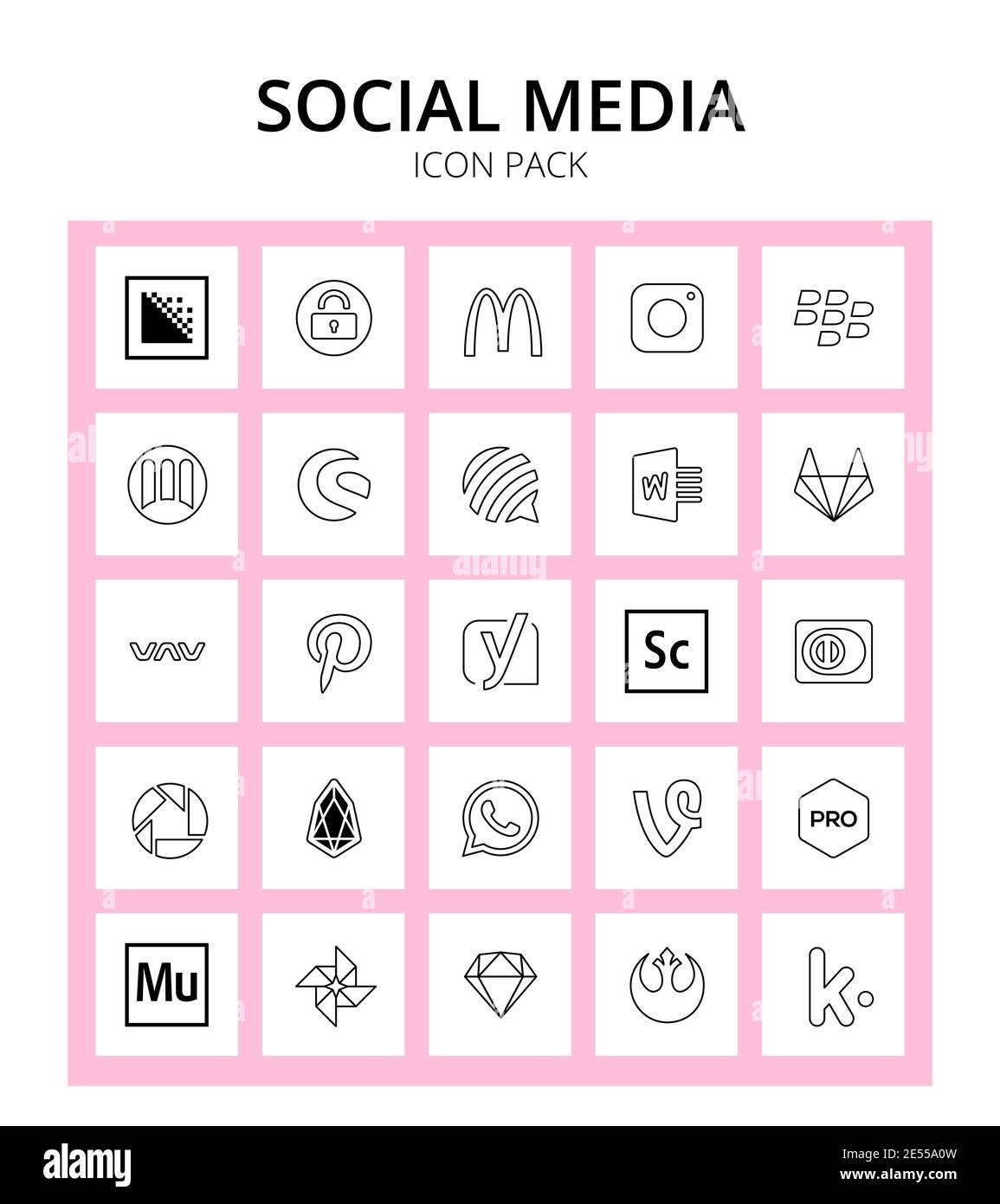 25 Social Signs and Symbols club, adobe, forumbee, scout, pinterest Editable Vector Design Elements Stock Vector