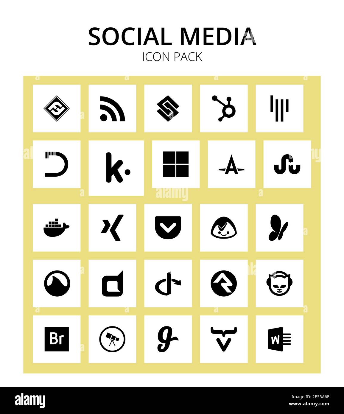 Social Media 25 icons grooveshark, basecamp, kik, pocket, docker Editable Vector Design Elements Stock Vector