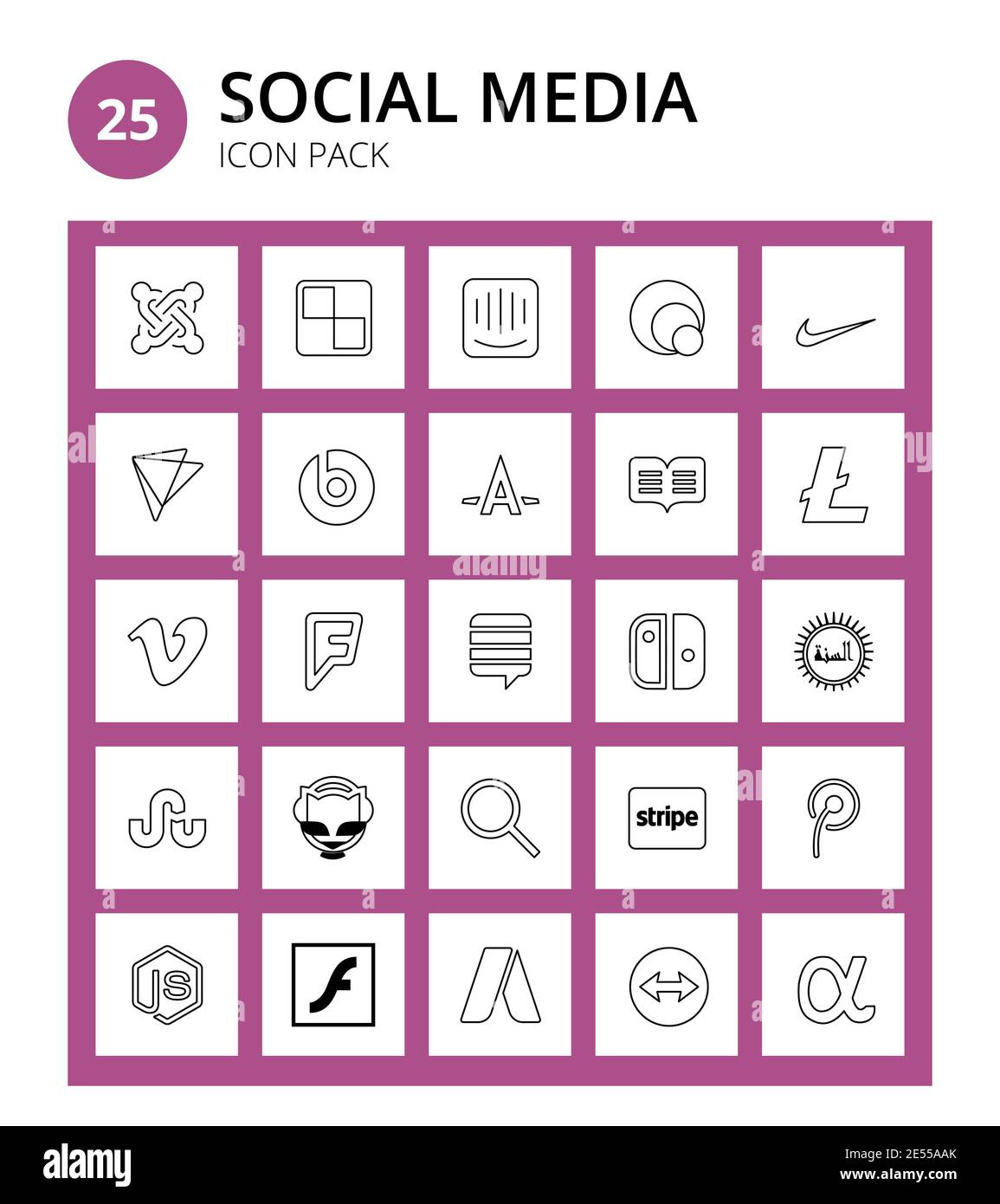 25 Social icon stumbleupon, switch, readme, nintendo, stack Editable Vector Design Elements Stock Vector