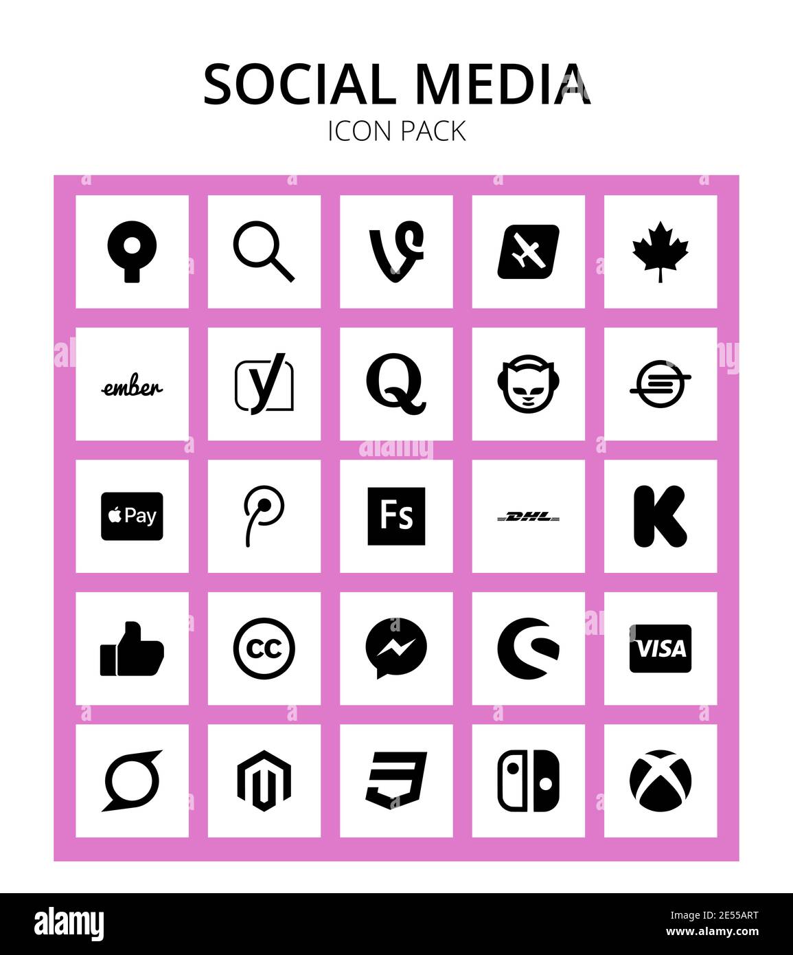 25 Social icon fuse, tencent, yoast, credit card, apple Editable Vector Design Elements Stock Vector