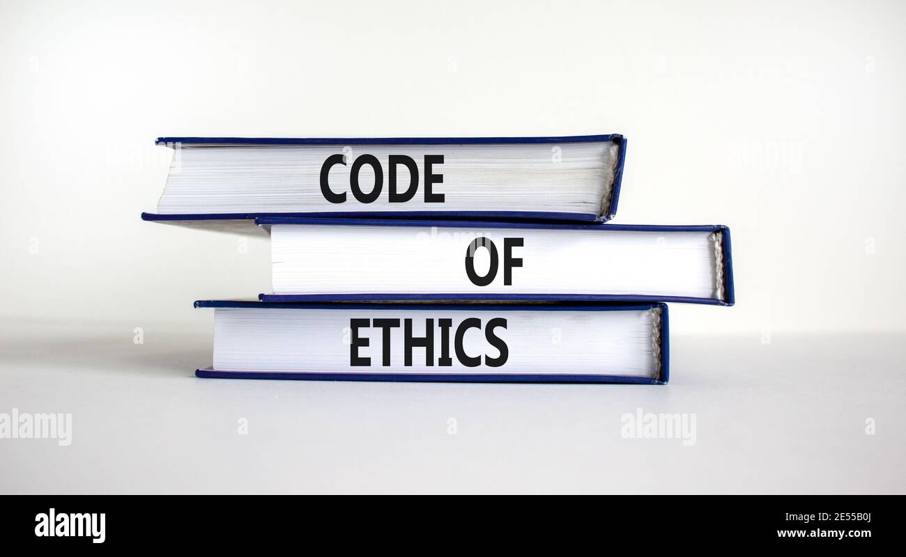 Code of ethics symbol. Books with words 'code of ethics' on beautiful ...