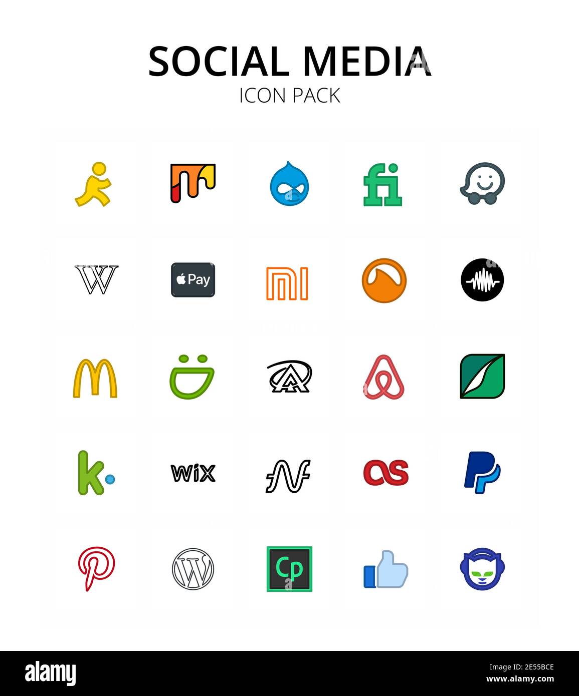 Set of 25 Social Logo asymmetrik, mcdonalds, pay, sampling, creative Editable Vector Design Elements Stock Vector