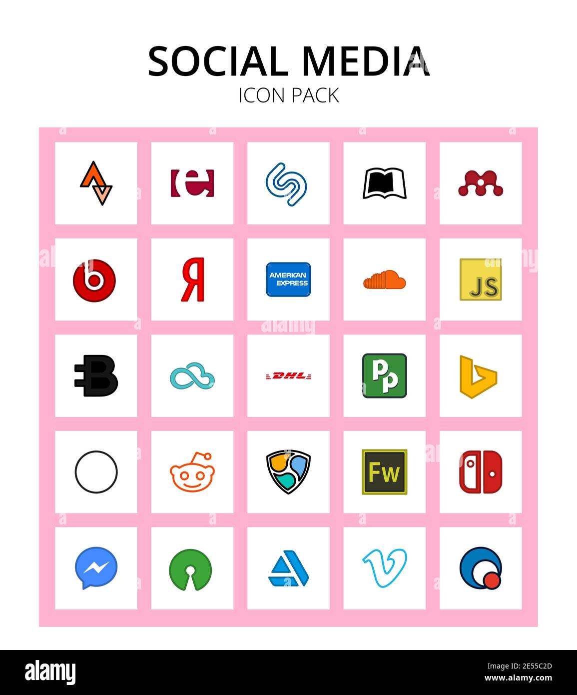 Pack of 25 Social Logo bing, piper, credit card, pied, skyatlas Editable Vector Design Elements Stock Vector