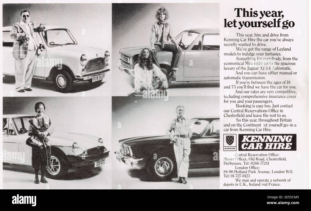 Advertisement for Kenning car hire company, published in "In Britain" Magazine, 1977 Stock Photo