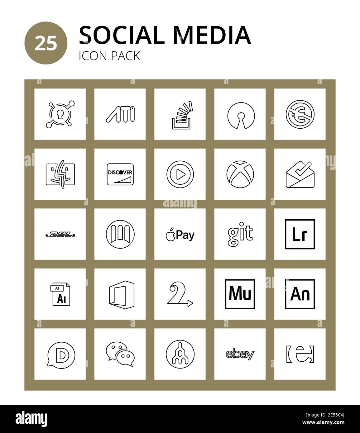 Social Media 25 icons mizuni, inbox, nc, xbox, credit card Editable Vector Design Elements Stock Vector
