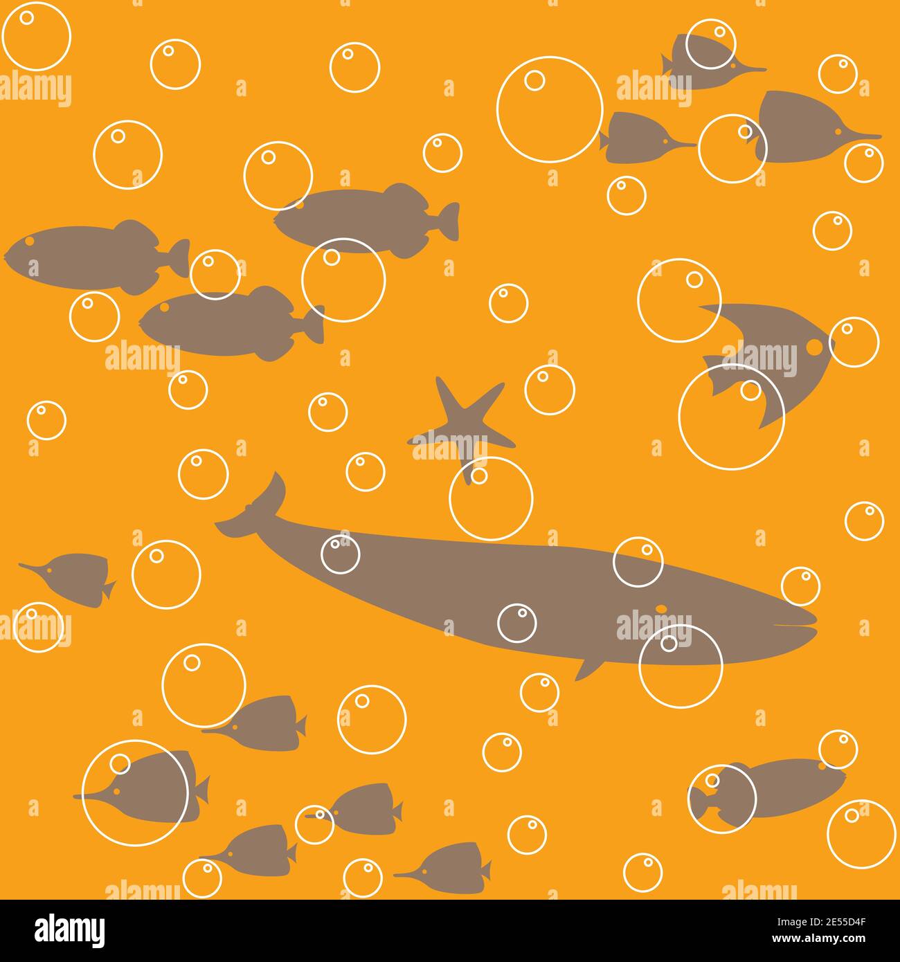 Seamless pattern with fish silhouettes and bubbles Stock Vector