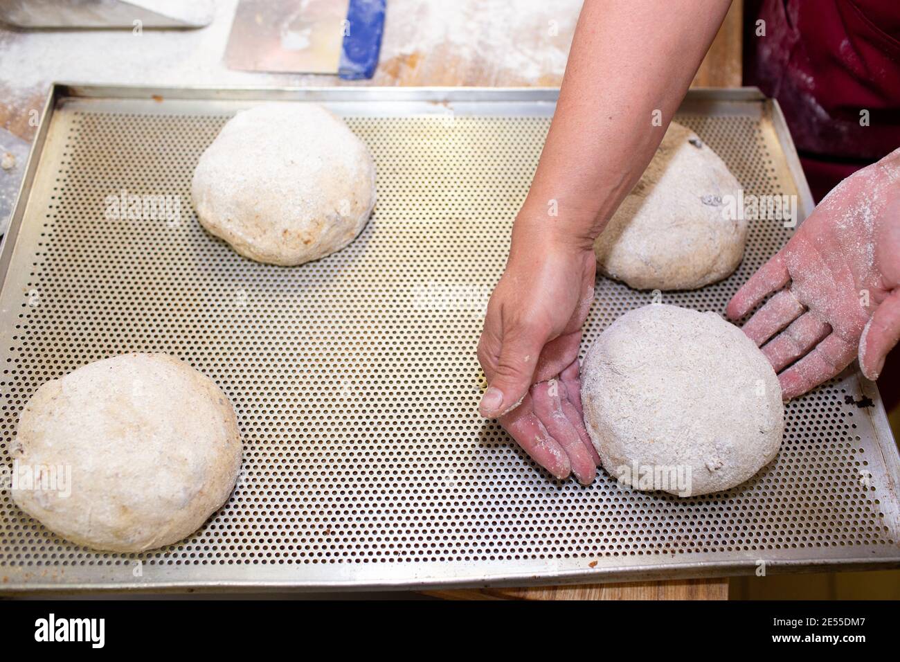 Bread baking process. Woman working with dough Stock Photo Alamy