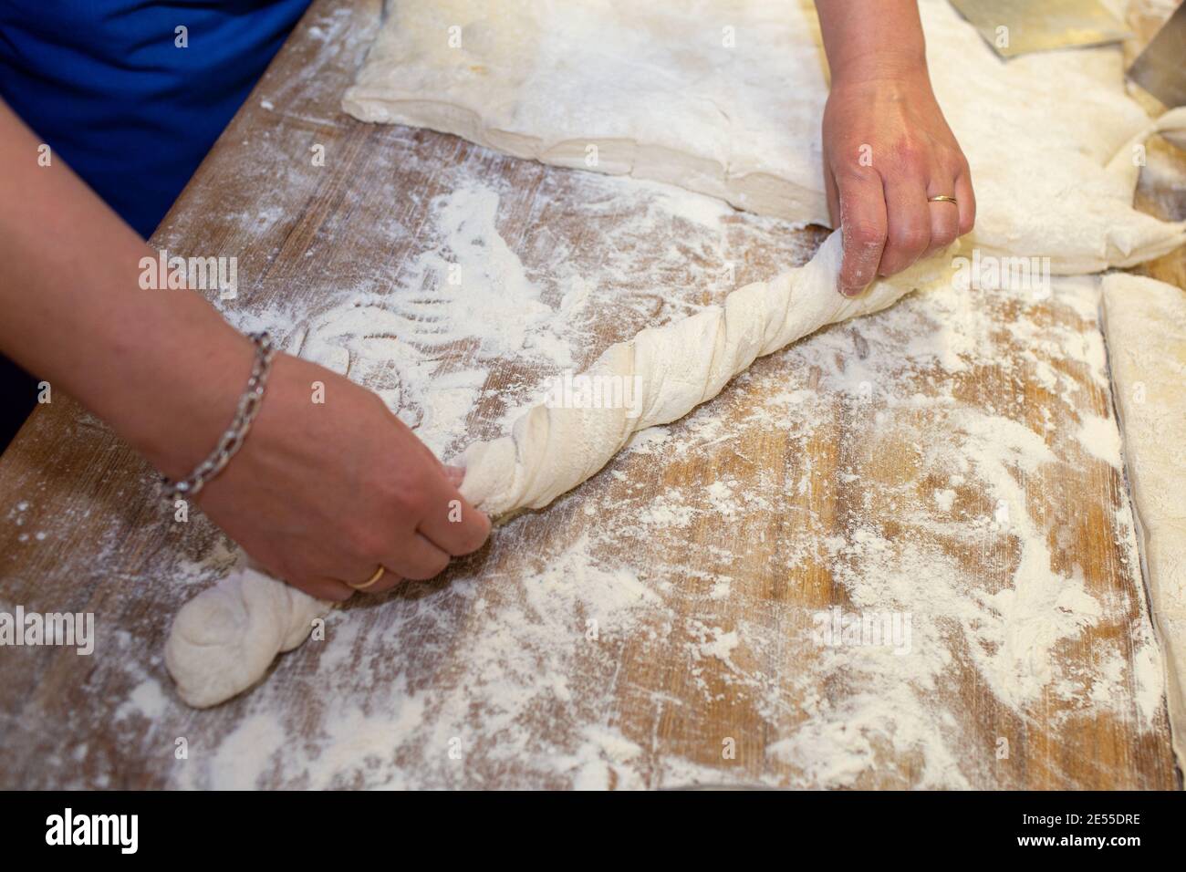 Bread baking process. Woman working with dough Stock Photo Alamy