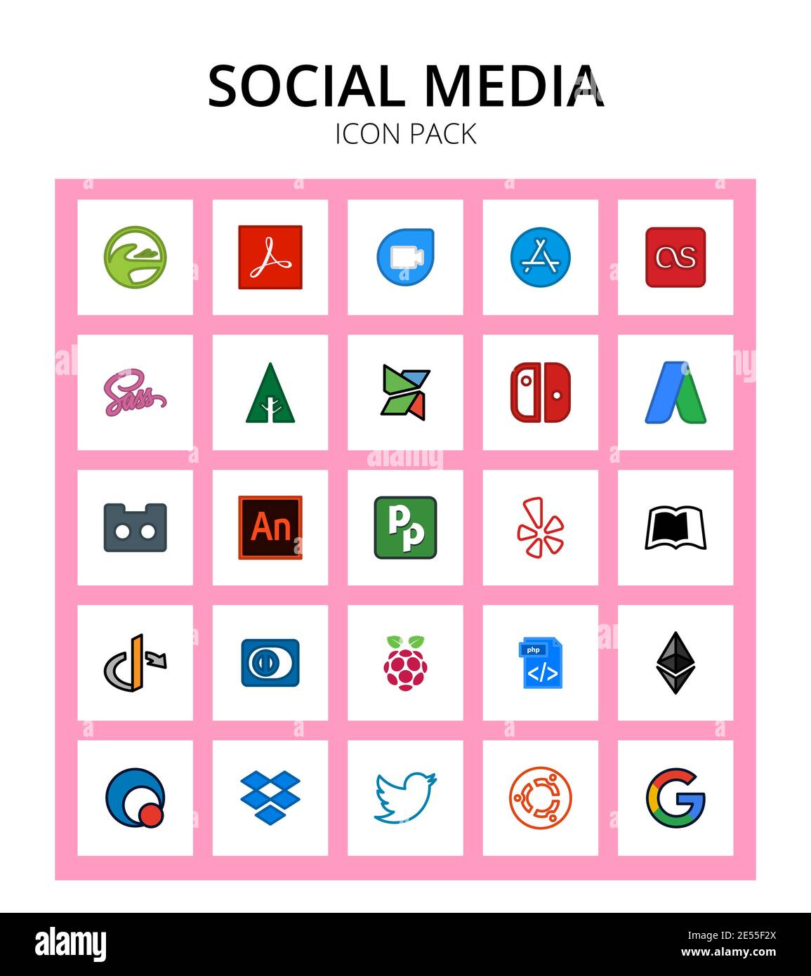 25 Social icon pied, animate, sass, simplybuilt, switch Editable Vector Design Elements Stock Vector