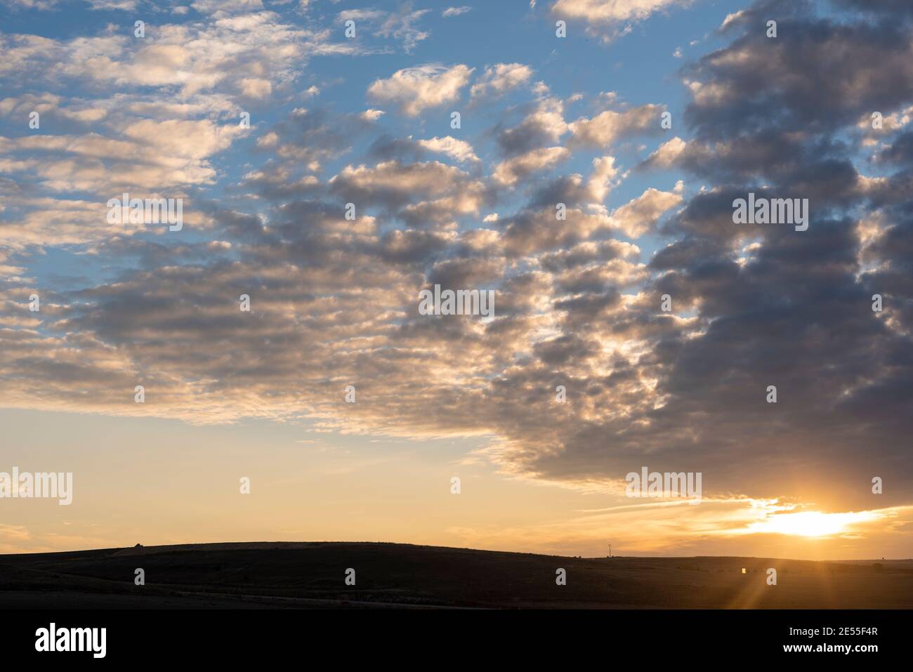 dawn orange with blue sky and clouds with copy space Stock Photo