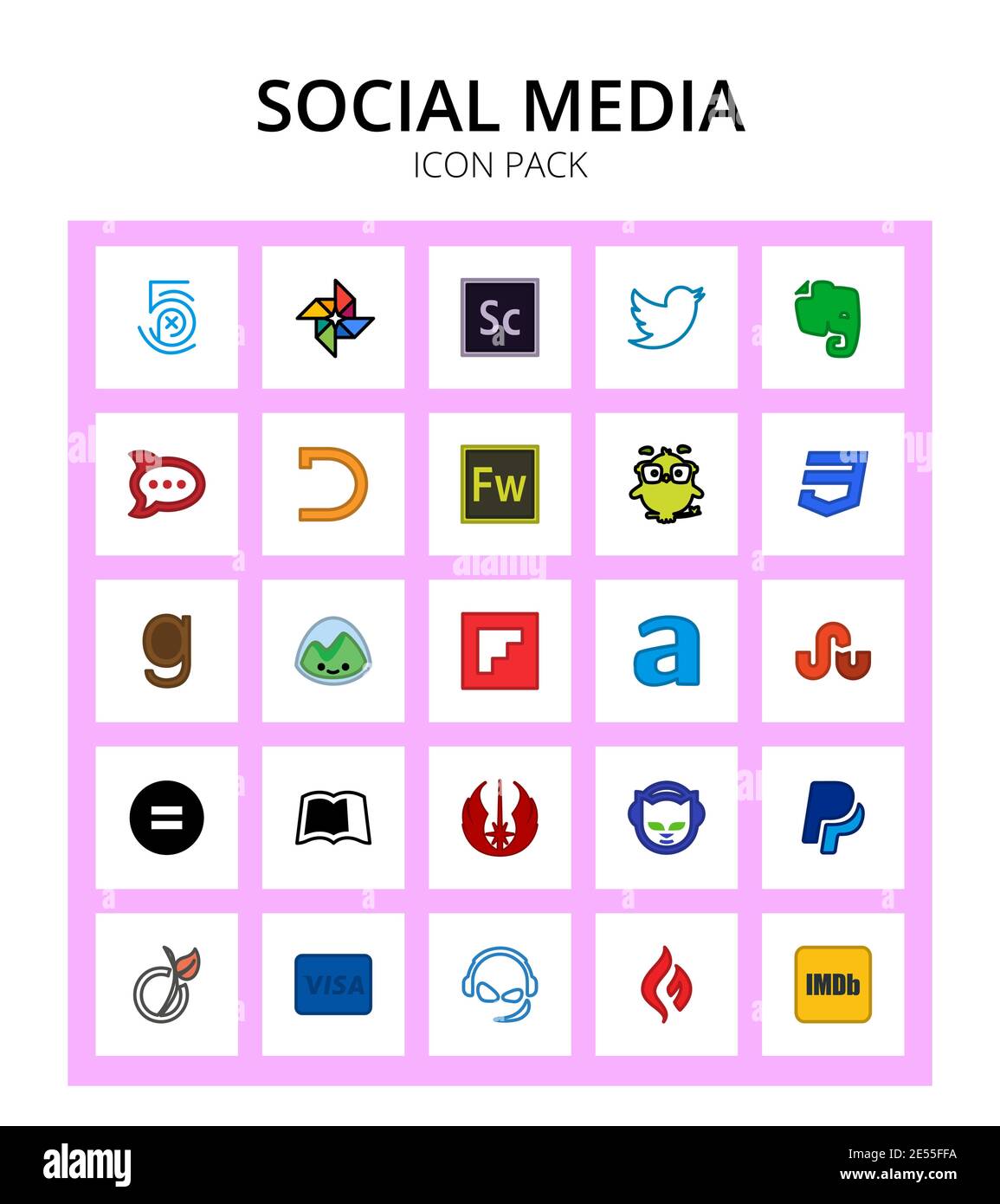 Social Media 25 icons creative, amilia, fireworks, flipboard, goodreads Editable Vector Design Elements Stock Vector