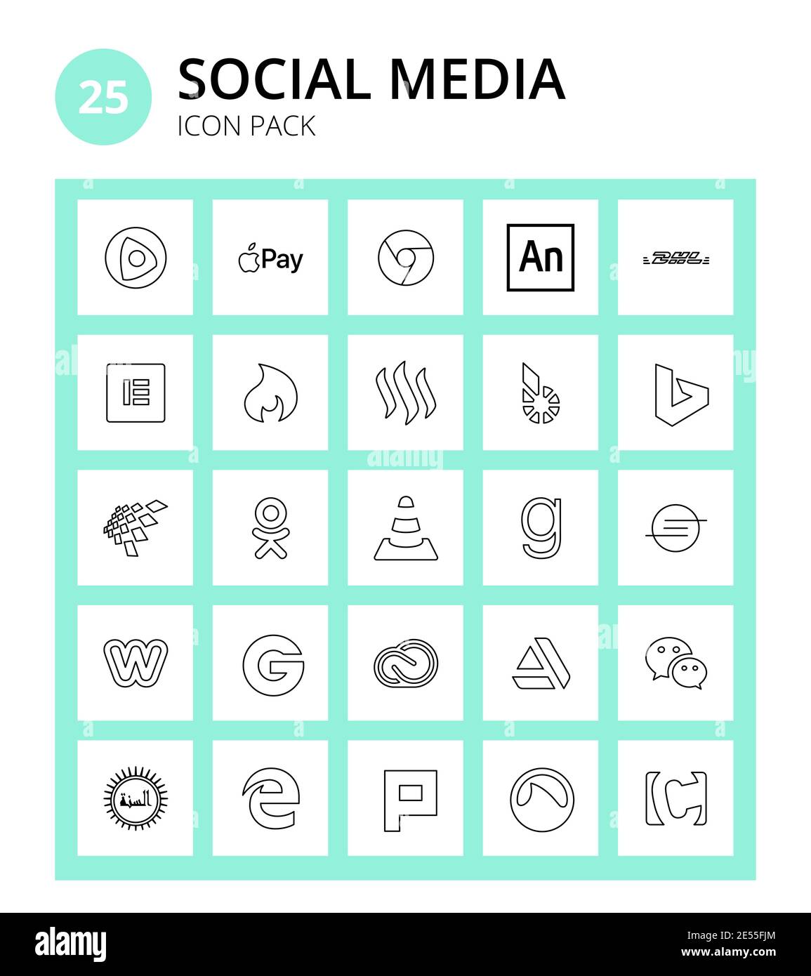 Social Media 25 icons weebly, goodreads, hotjar, vlc, schlix Editable Vector Design Elements Stock Vector
