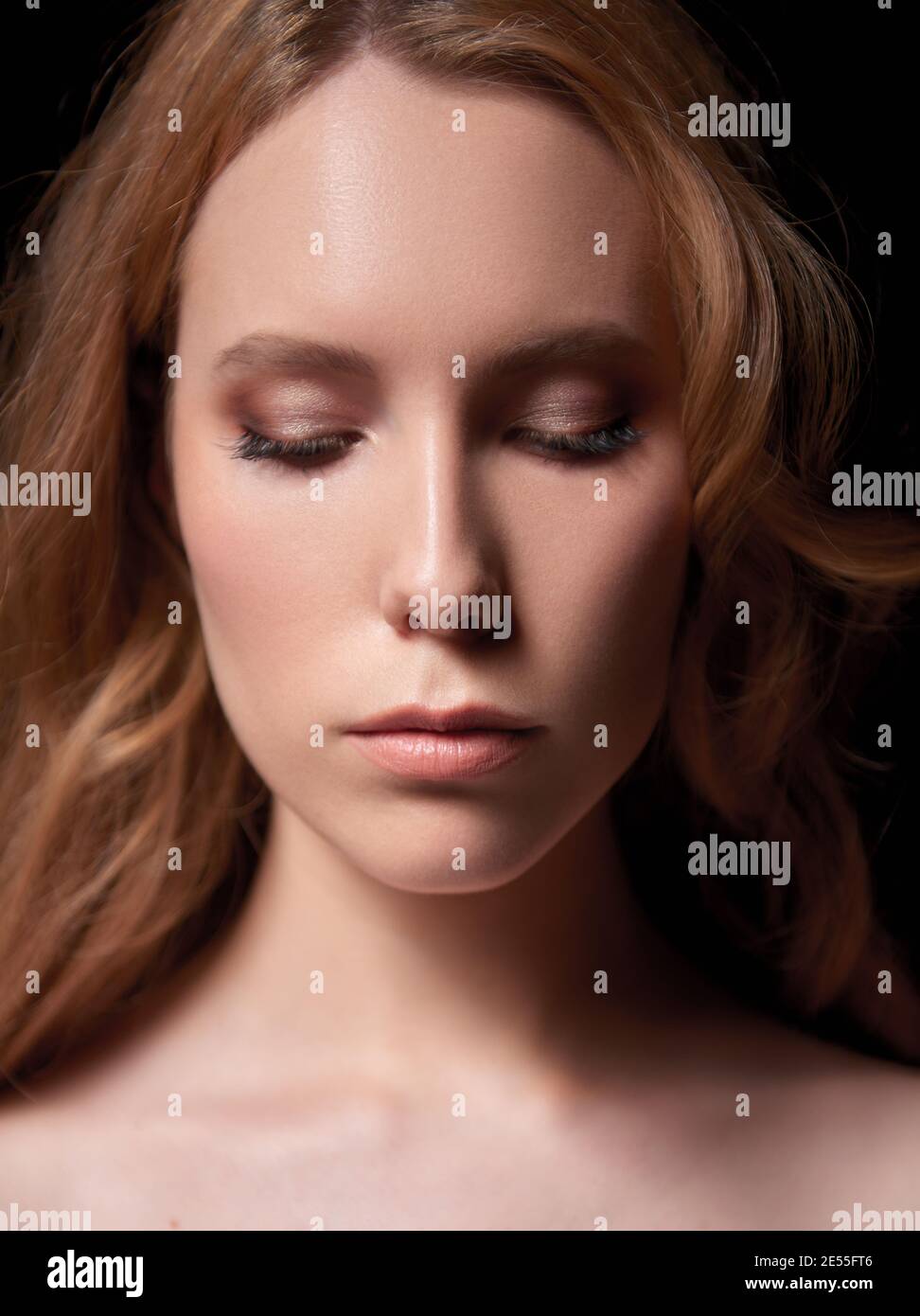 Close-up portrait of the beautiful young girl with closed eyes Stock ...