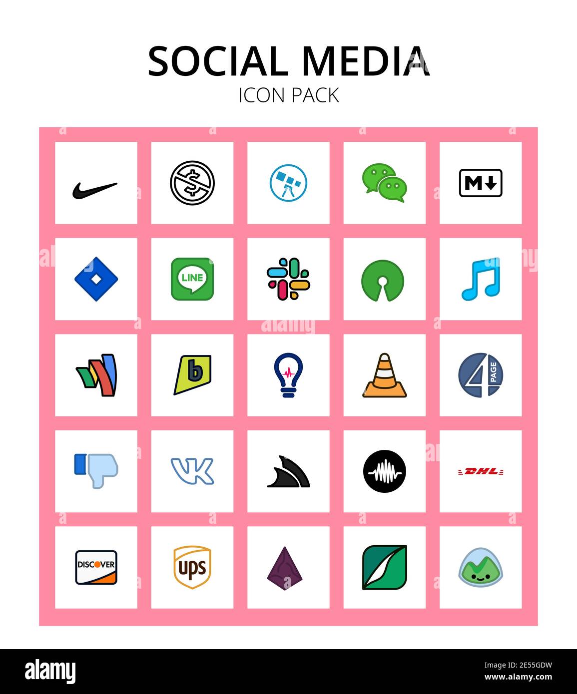 Pack of 25 Social Logo medapps, wallet, line, google, itunes Editable Vector Design Elements Stock Vector