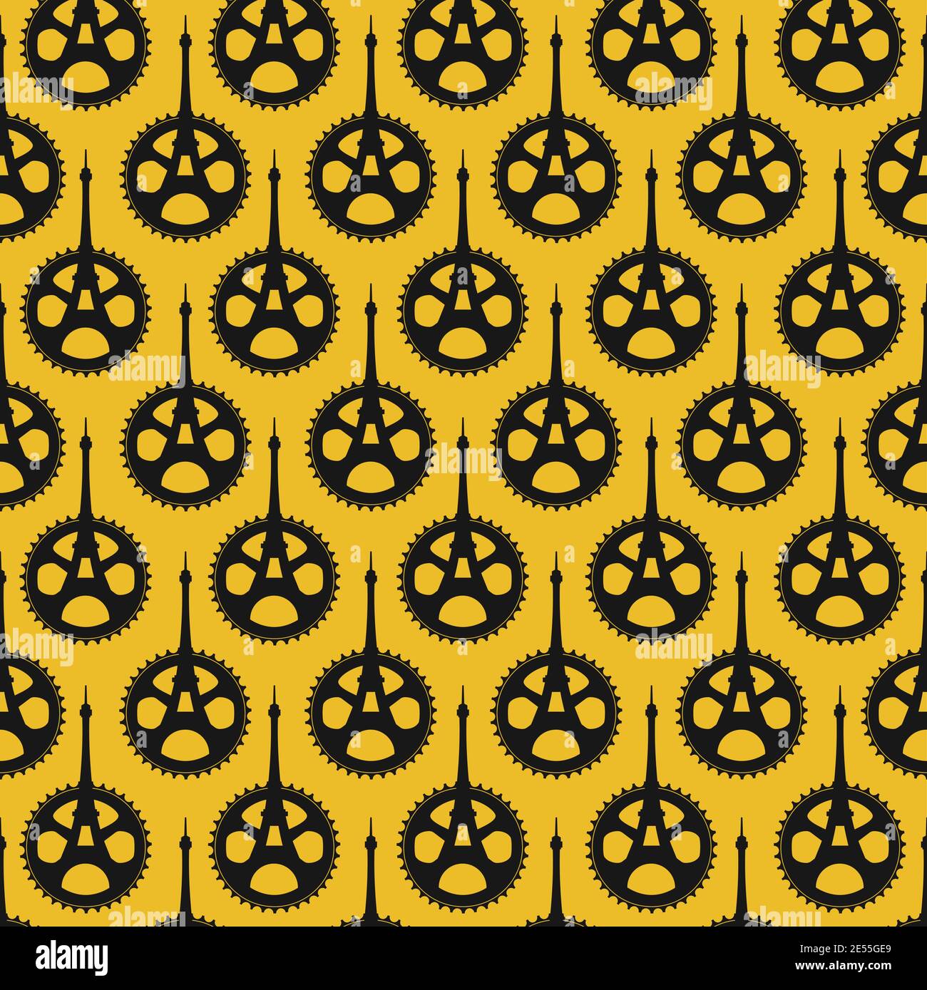 Vector Seamless Bicycle Gearing With Eiffel Tower Pattern Stock Vector