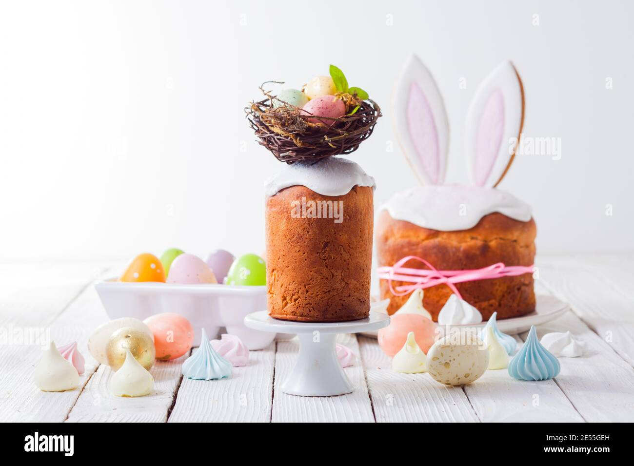 various traditional decorations for the Easter cake Stock Photo