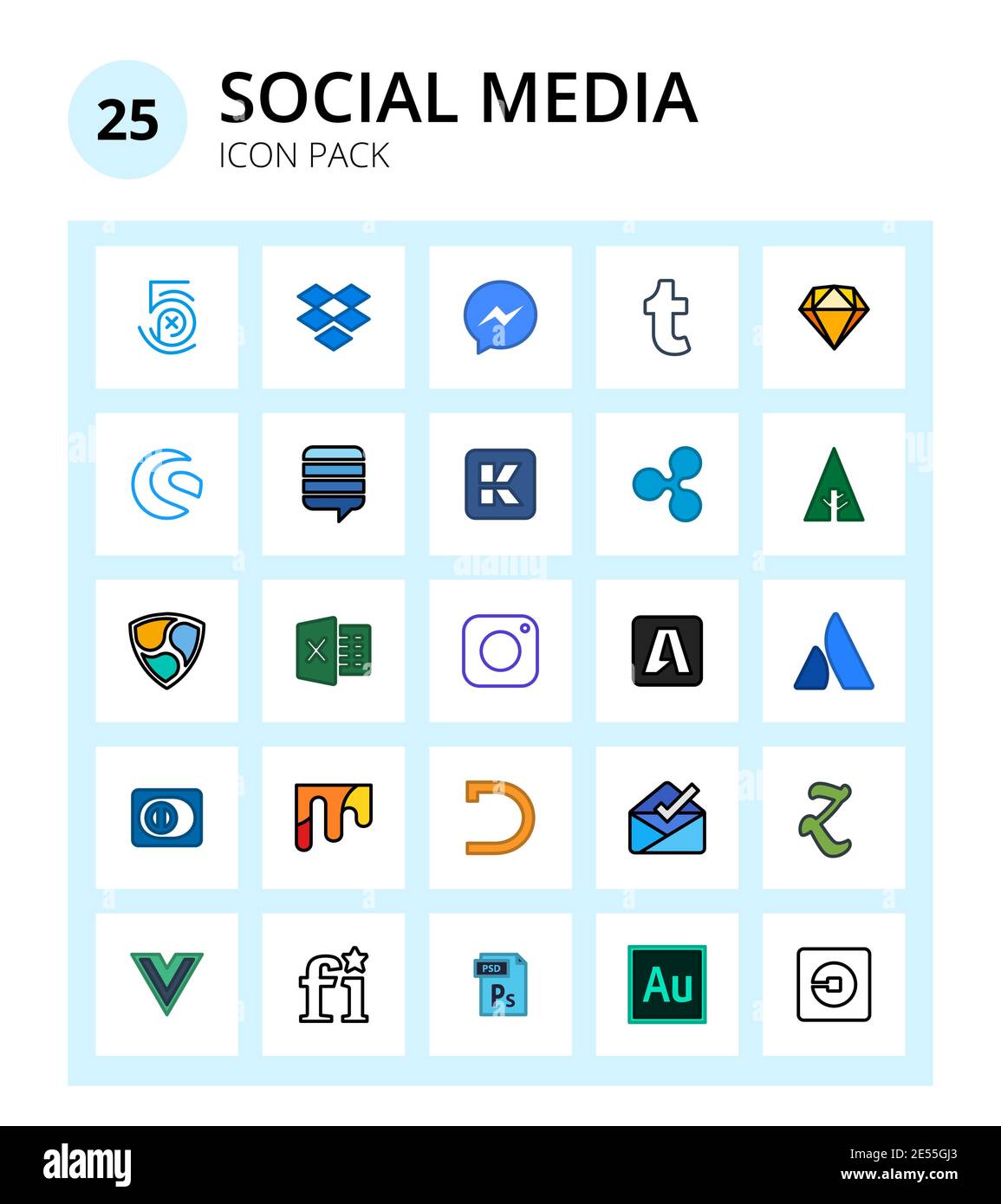 Pack of 25 Social Logo diners, buysellads, exchange, instagram, nem Editable Vector Design Elements Stock Vector