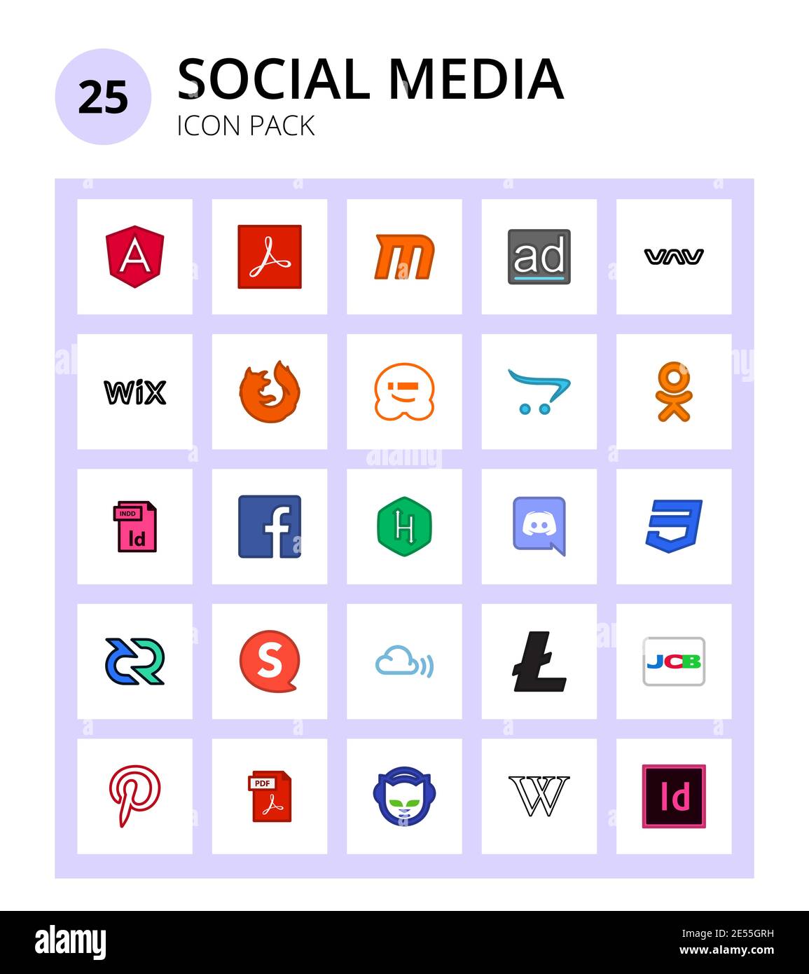 25 Social icon css, hackerrank, wpbeginner, facebook, indesign Editable Vector Design Elements Stock Vector
