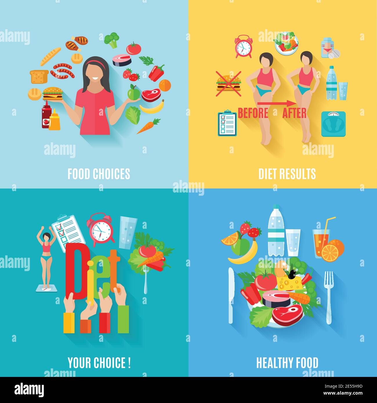 Healthy Choices Before And After Diet Results 4 Flat Icons Square Composition Banner Abstract Isolated Vector Illustration Stock Vector Image Art Alamy