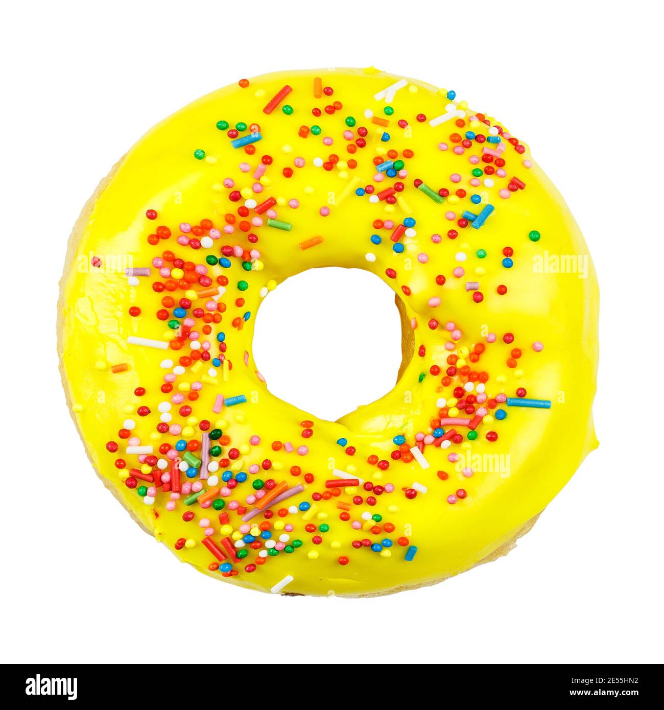 Donut in yellow glaze with colored sprinkles Stock Photo Alamy