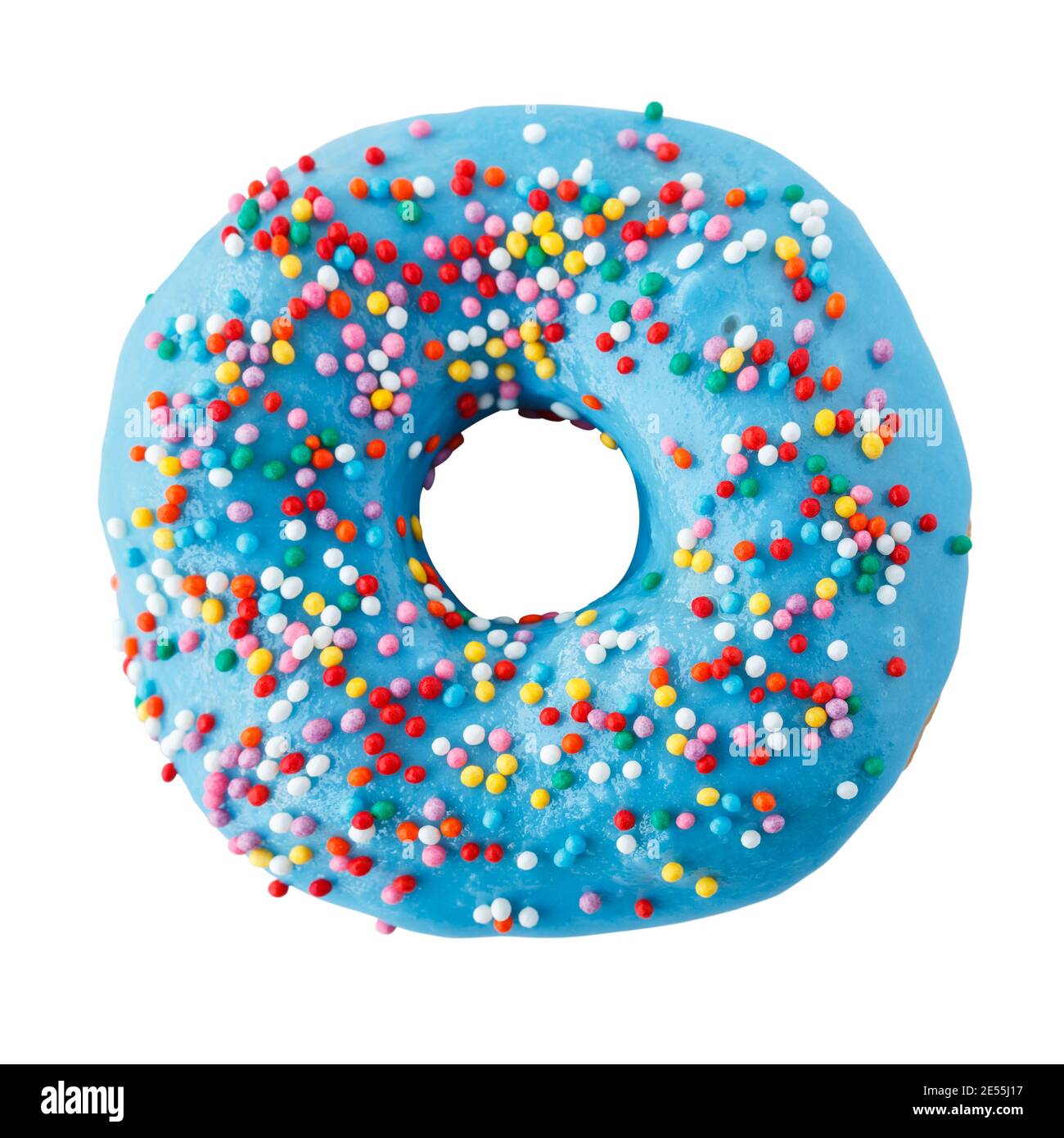 Donut in blue glaze with colored sprinkles Stock Photo Alamy
