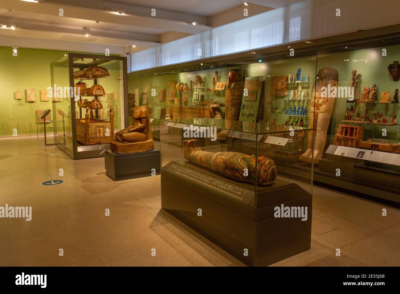 General view of Egyptian exhibits in the Ashmolean Museum, the University of Oxford's museum of art and archaeology, Oxford UK. Stock Photo