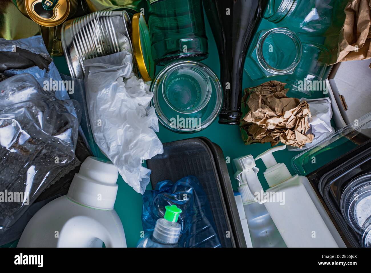 Recycling garbage top view on the blue Stock Photo - Alamy