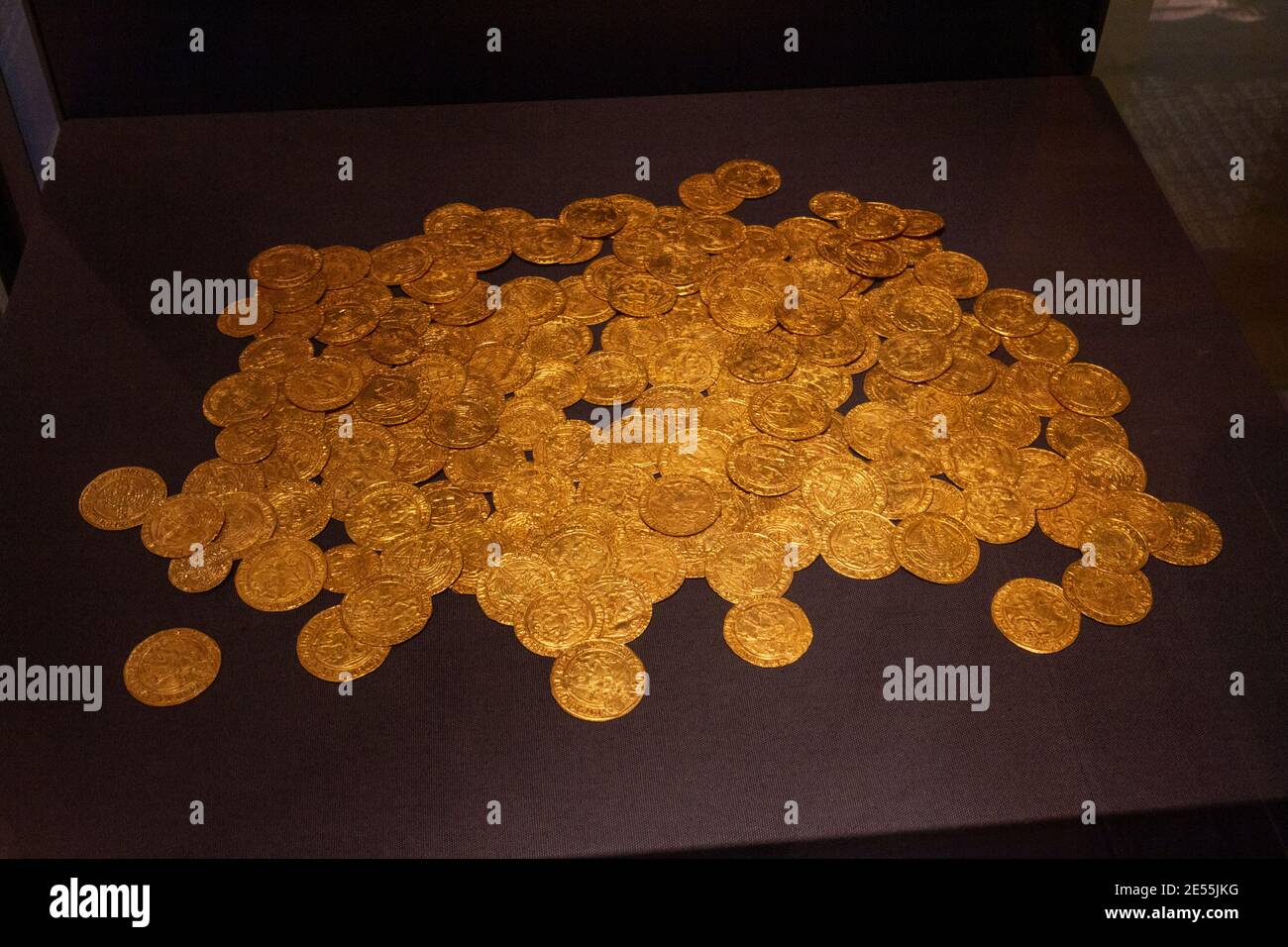 The Asthall hoard of gold coins, Ashmolean Museum, the University of Oxford's museum of art and archaeology, Oxford UK. Stock Photo