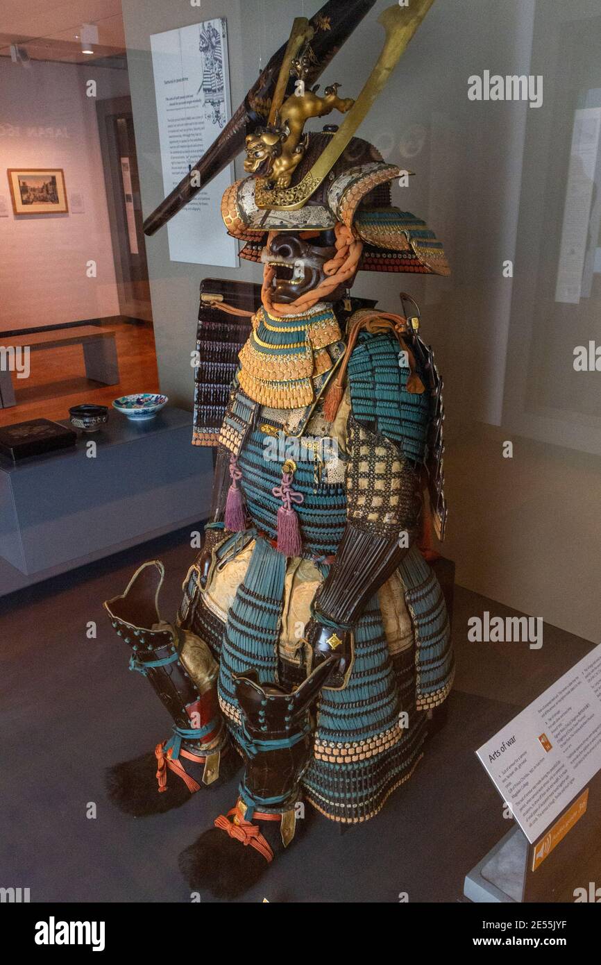 Suit of armour made from Samurai iron,silt, lacquer, and gilt metal (Edo period/1700s) Ashmolean Museum, Oxford UK. Stock Photo