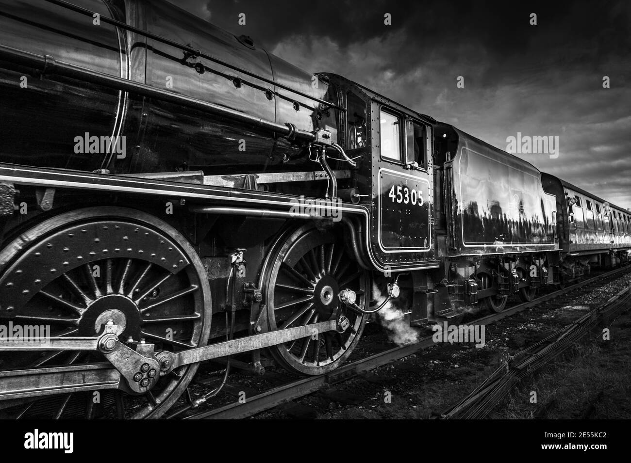 London Midland and Scottish Railway Stanier Class 5 4-6-0 number 45305 is a preserved  steam locomotive on the Great Central Railway. Stock Photo