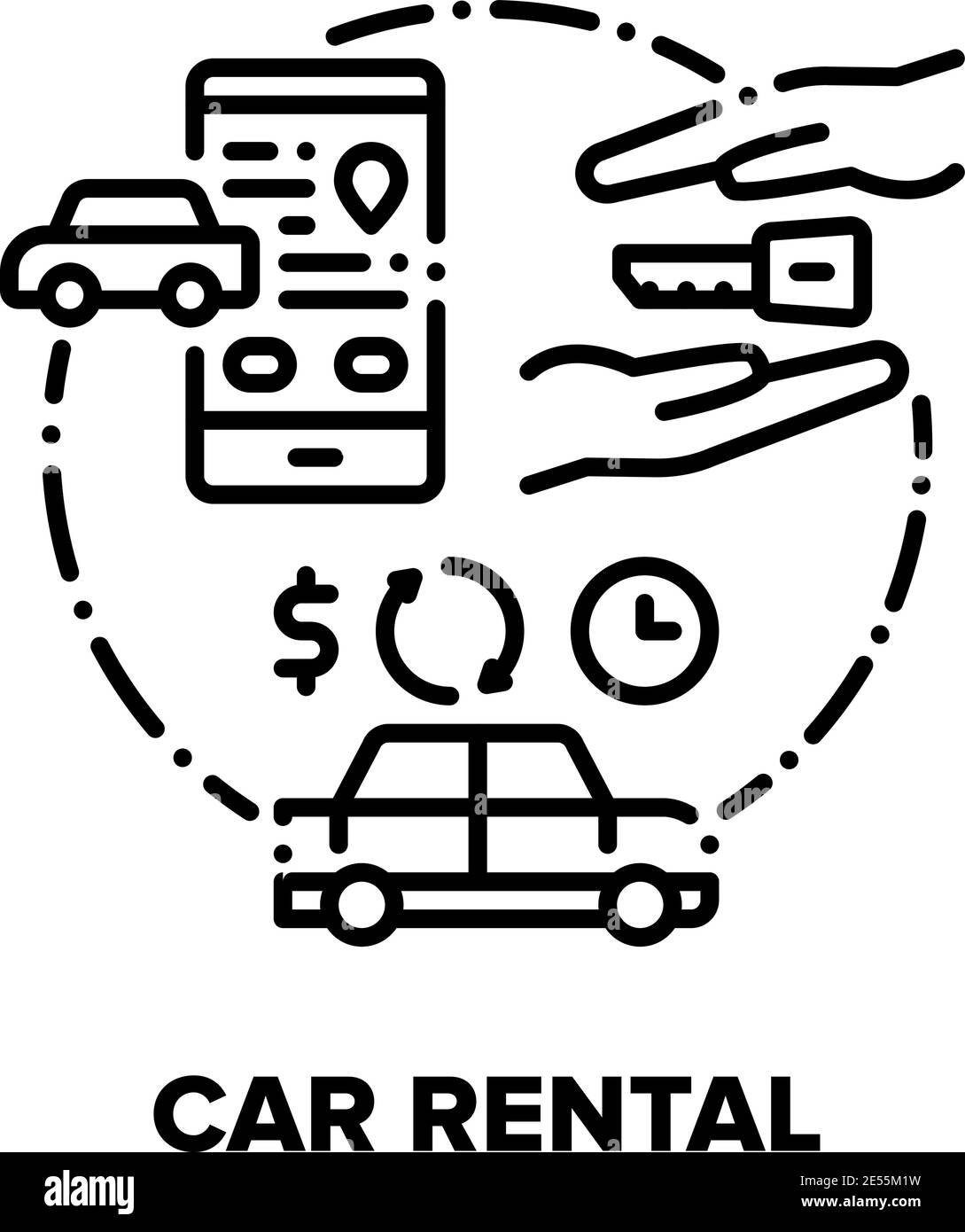 Car Rental Service Company Vector Concept Black Illustrations Stock