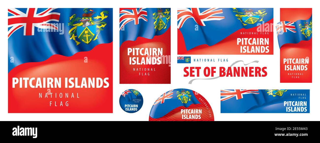 Vector set of banners with the national flag of the Pitcairn Islands Stock Vector