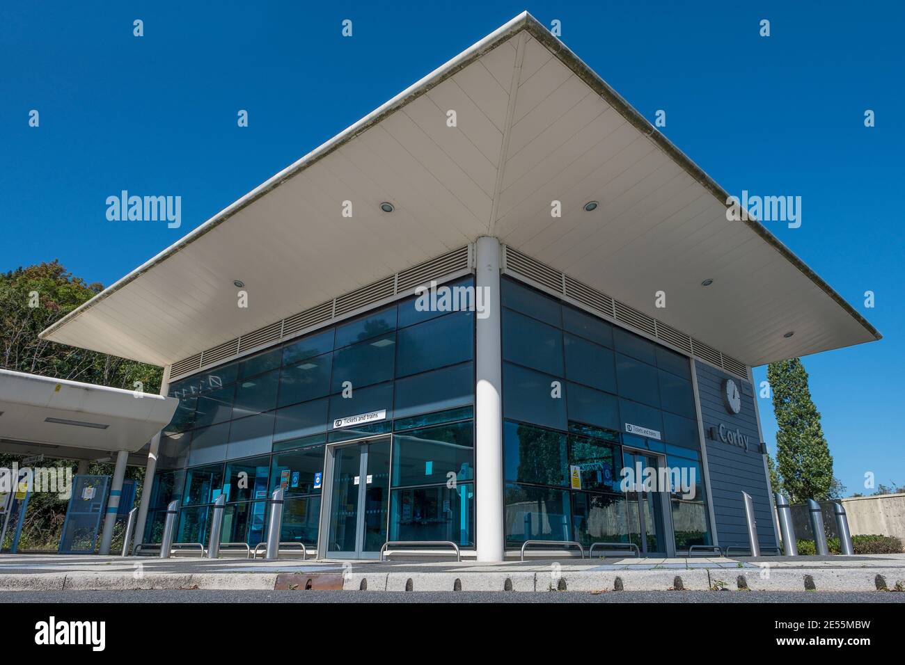Exterior of Corby railway station. Stock Photo
