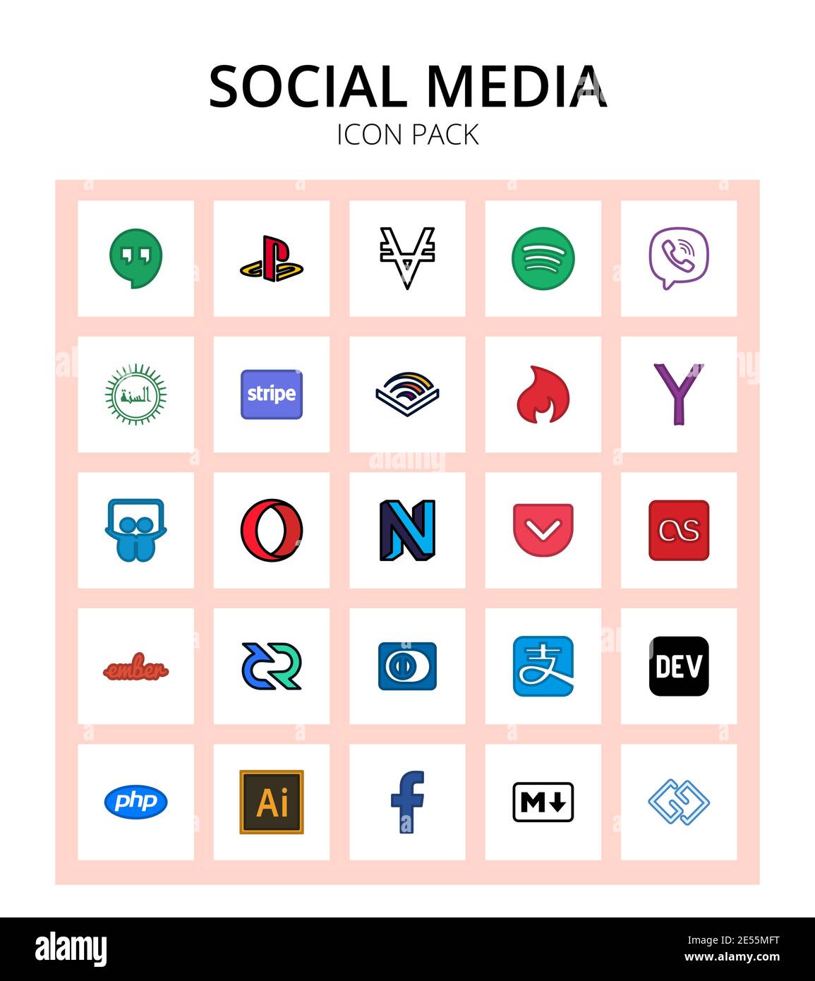 SocialMedia ember, lastfm, audible, pocket, opera Editable Vector Design Elements Stock Vector