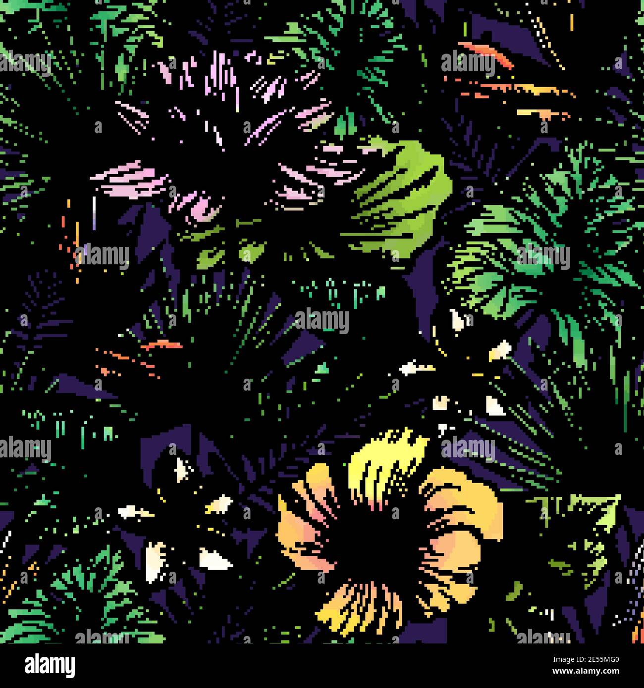 Tropical seamless pattern with hand drawn leaves and flowers vector ...