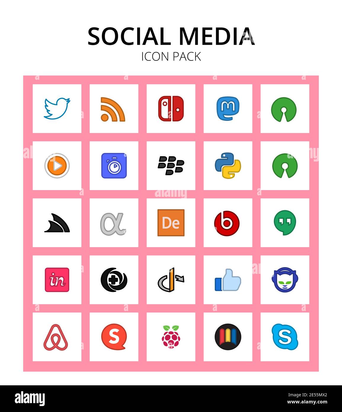 Set of 25 Social Logo hangouts, adobe, algolia, digital editions, servicestack Editable Vector Design Elements Stock Vector