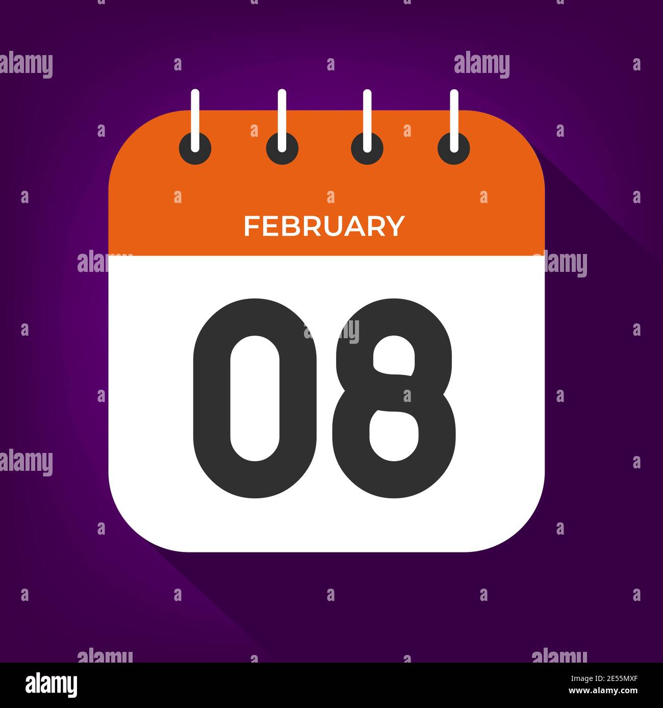 February day 8. Number eight on a white paper with orange color border