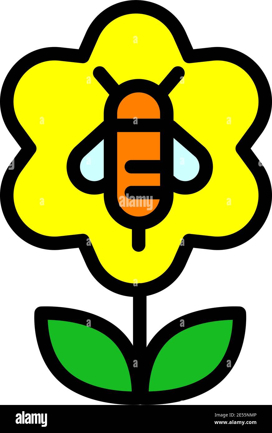 Bee on flower, apiary, beekeeping simple color line icon or logo. Stock Vector